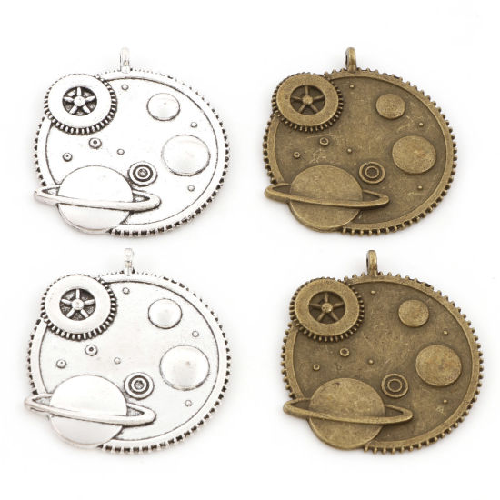 Picture of Zinc Based Alloy Steampunk Pendants Multicolor Planet Gear 4.1cm x 3.6cm