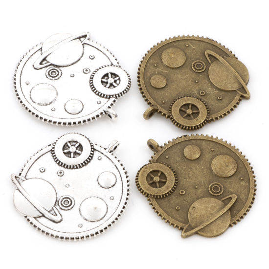 Picture of Zinc Based Alloy Steampunk Pendants Multicolor Planet Gear 4.1cm x 3.6cm