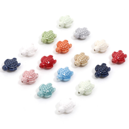 Picture of Ceramic Ocean Jewelry Beads For DIY Charm Jewelry Making Sea Turtle Animal Multicolor Dyed About 18mm x 15mm