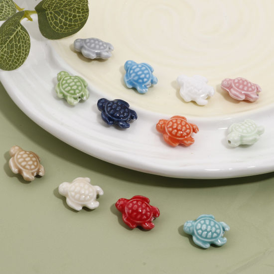 Picture of Ceramic Ocean Jewelry Beads For DIY Charm Jewelry Making Sea Turtle Animal Multicolor Dyed About 18mm x 15mm