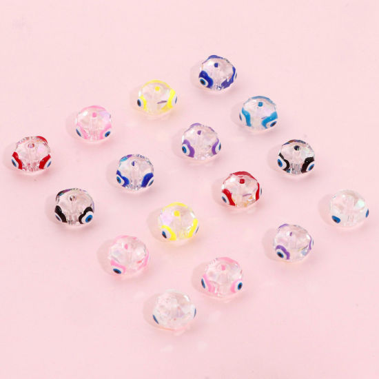 Bild von Glas Religiös Perlen für die DIY-Schmuckherstellung Abakus Bunt AB Farbe Böser Blick Evil Eye Transparent Facettiert ca. 10mm D., Loch: 1.3mm, 2 Stück