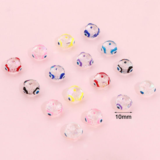 Bild von Glas Religiös Perlen für die DIY-Schmuckherstellung Abakus Bunt AB Farbe Böser Blick Evil Eye Transparent Facettiert ca. 10mm D., Loch: 1.3mm, 2 Stück