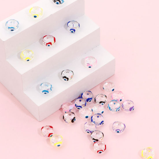 Bild von Glas Religiös Perlen für die DIY-Schmuckherstellung Abakus Bunt AB Farbe Böser Blick Evil Eye Transparent Facettiert ca. 10mm D., Loch: 1.3mm, 2 Stück