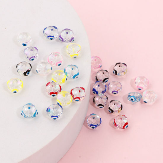 Bild von Glas Religiös Perlen für die DIY-Schmuckherstellung Abakus Bunt AB Farbe Böser Blick Evil Eye Transparent Facettiert ca. 10mm D., Loch: 1.3mm, 2 Stück