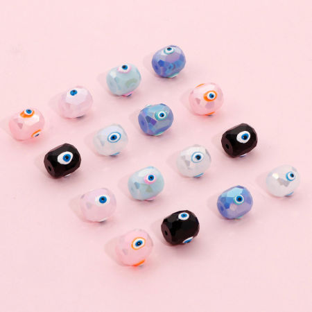 Стеклянные религия Бисер для изготовления ювелирных украшений "Сделай сам, Бочка Разноцветный Разноцветный Злой Глаз Шлифованый, 8мм x 8мм, Отверстие:примерно 1.2мм, 2 ШТ