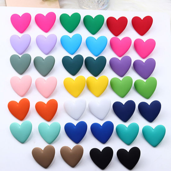Image de Boucles d'Oreilles Puces Simple en Acrylique Multicolore Cœur Laqué 1 Paire