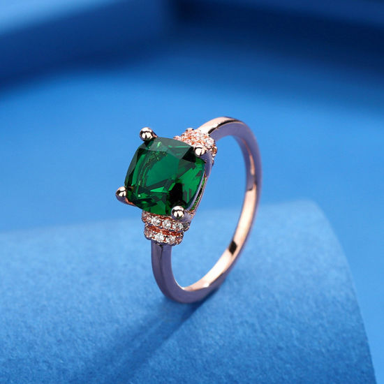 Bild von Messing Stilvoll Uneinstellbar Ring Rosegold Quadrat Grün Zirkonia 1 Stück                                                                                                                                                                                    