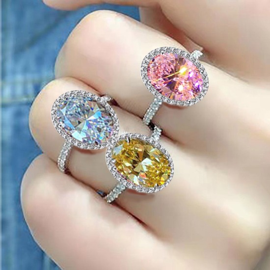 Picture of Brass Stylish Unadjustable Rings Platinum Plated Oval Multicolour Cubic Zirconia                                                                                                                                                                              