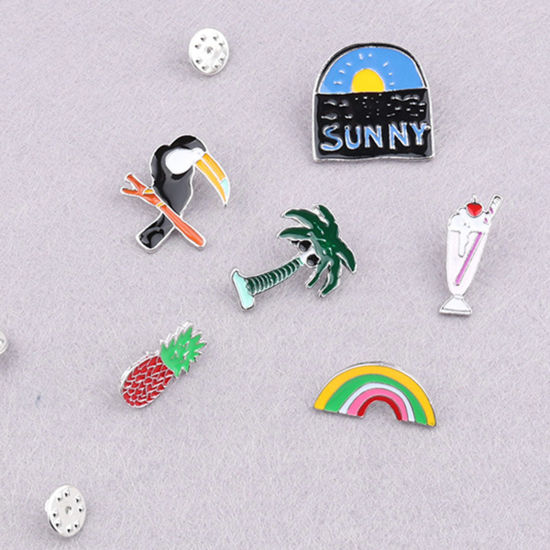 Imagen de Casual Pin Broches Pájaro Carpintero Piña Multicolor Esmalte 1 Unidad
