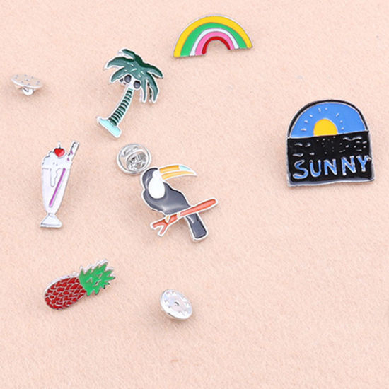 Imagen de Casual Pin Broches Pájaro Carpintero Piña Multicolor Esmalte 1 Unidad