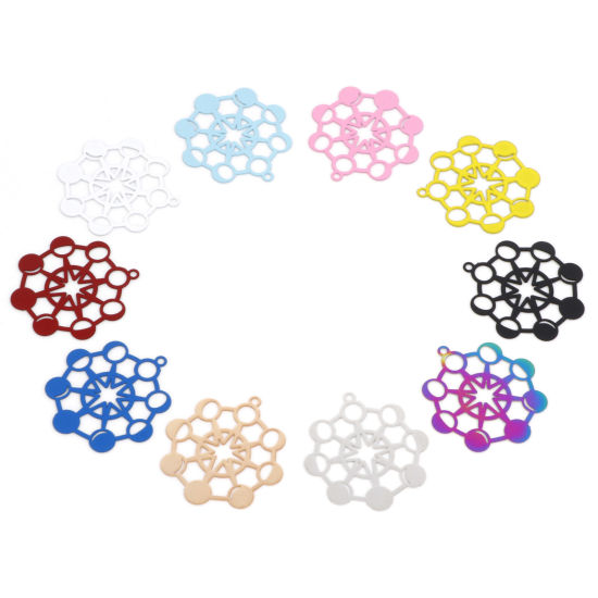 Bild von Legierung auf Eisenbasis, Galaxie, filigrane Stempel-Anhänger, mehrfarbig, Stern, Mondphasen, 3,2 cm x 3 cm