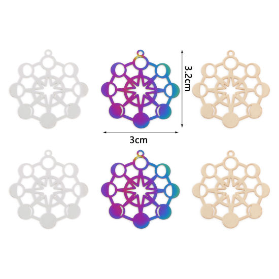 Bild von Legierung auf Eisenbasis, Galaxie, filigrane Stempel-Anhänger, mehrfarbig, Stern, Mondphasen, 3,2 cm x 3 cm