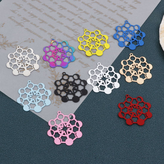 Bild von Legierung auf Eisenbasis, Galaxie, filigrane Stempel-Anhänger, mehrfarbig, Stern, Mondphasen, 3,2 cm x 3 cm