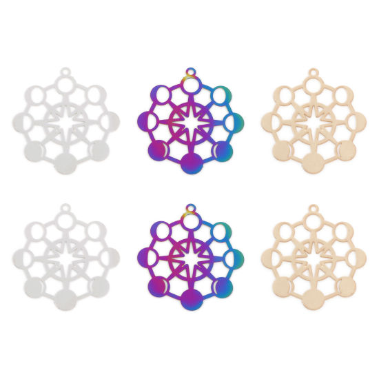 Bild von Legierung auf Eisenbasis, Galaxie, filigrane Stempel-Anhänger, mehrfarbig, Stern, Mondphasen, 3,2 cm x 3 cm