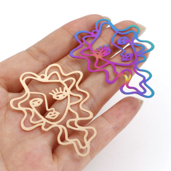 Image de Pendentifs Estampe en Filigrane en Alliage de Fer Face Multicolore 5.1cm x 3.7cm, 5 Pcs