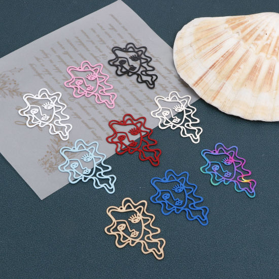 Image de Pendentifs Estampe en Filigrane en Alliage de Fer Face Multicolore 5.1cm x 3.7cm, 5 Pcs