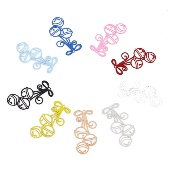 Picture of Iron Based Alloy Filigree Stamping Pendants Multicolor Christmas Jingle Bell 3.5cm x 1.7cm