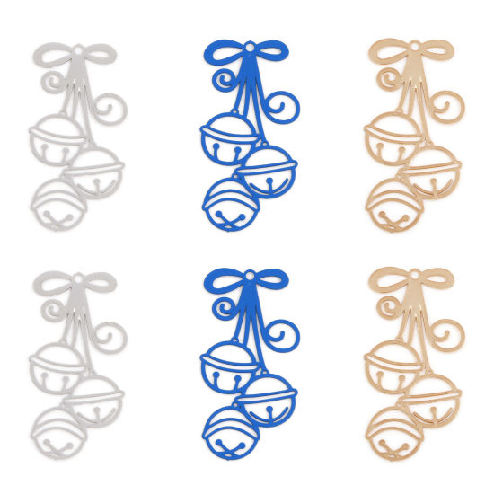 Picture of Iron Based Alloy Filigree Stamping Pendants Multicolor Christmas Jingle Bell 3.5cm x 1.7cm
