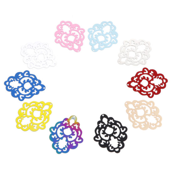 Imagen de Hierro Filigrana Estampación Colgantes Diamond Multicolor 4cm x 3.3cm, 5 Unidades