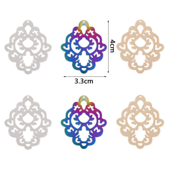 Imagen de Hierro Filigrana Estampación Colgantes Diamond Multicolor 4cm x 3.3cm, 5 Unidades