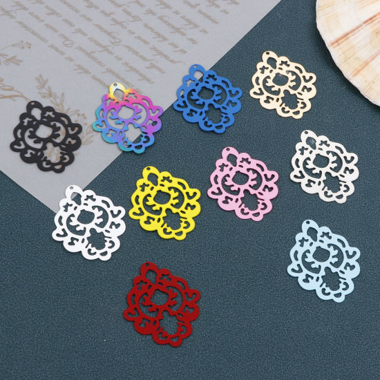 Imagen de Hierro Filigrana Estampación Colgantes Diamond Multicolor 4cm x 3.3cm, 5 Unidades