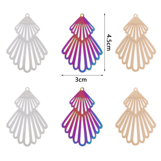 Bild von Eisenlegierung Filigran Stempel Verzierung Anhänger Fächer-Form Bunt 4.5cm x 3cm, 10 Stück