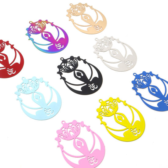 Image de Pendentifs Estampage en Filigrane Religieux en Alliage de Fer Symbole OM/ Aum Multicolore Fleur de Lotus 4.4cm x 3.2cm, 5 Pcs