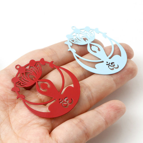 Image de Pendentifs Estampage en Filigrane Religieux en Alliage de Fer Symbole OM/ Aum Multicolore Fleur de Lotus 4.4cm x 3.2cm, 5 Pcs