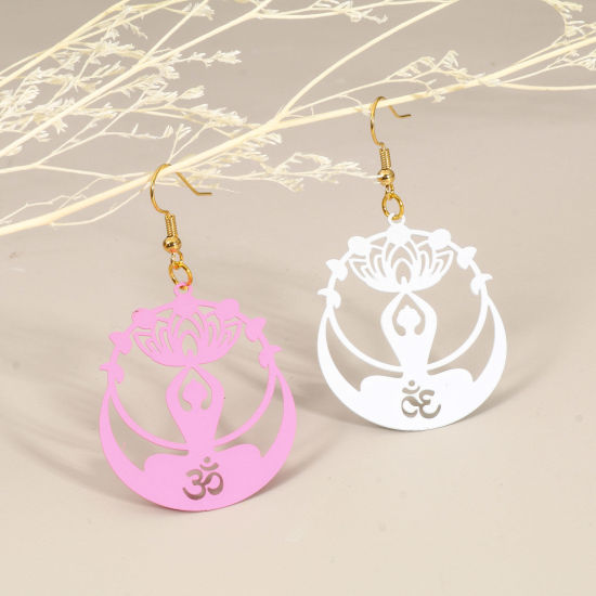 Image de Pendentifs Estampage en Filigrane Religieux en Alliage de Fer Symbole OM/ Aum Multicolore Fleur de Lotus 4.4cm x 3.2cm, 5 Pcs