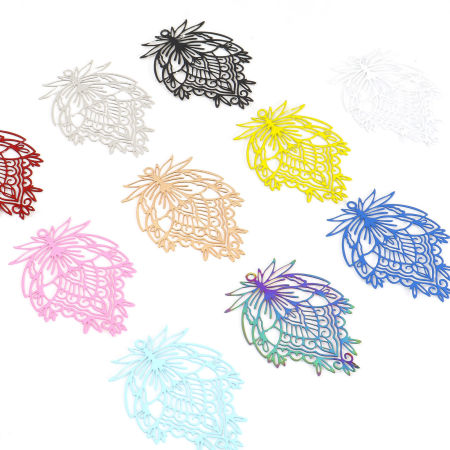 Pendentifs Estampe en Filigrane en Alliage de Fer Feuille Multicolore 3.8cm x 2.8cm, 10 Pcs