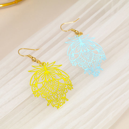 Immagine di Lega di Ferro Filigree Stamping Ciondoli Foglia Multicolore 3.8cm x 2.8cm , 10 Pz