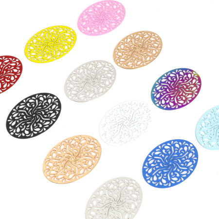 Iron Based Alloy Filigree Stamping Connectors Oval Multicolor 3.1cm x 2.1cm