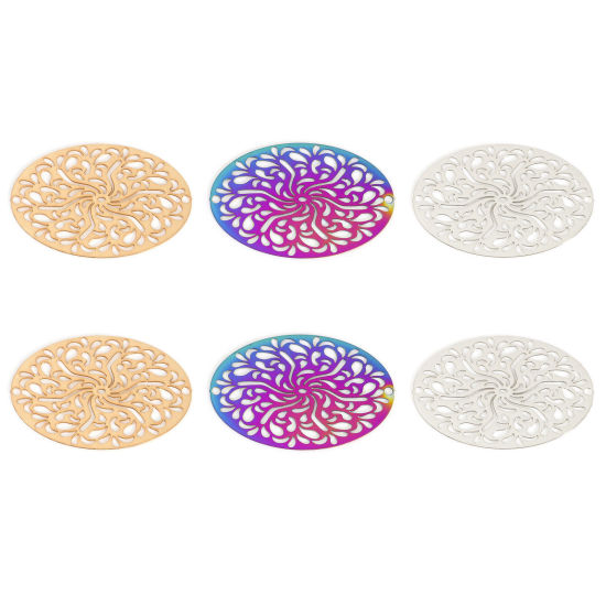 Picture of Iron Based Alloy Filigree Stamping Connectors Oval Multicolor 3.1cm x 2.1cm