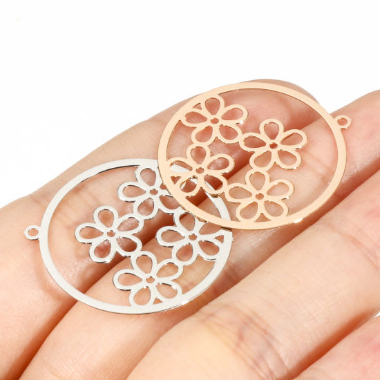Immagine di Lega di Ferro Filigree Stamping Charms Tondo Multicolore Fiore 27mm x 25mm , 10 Pz