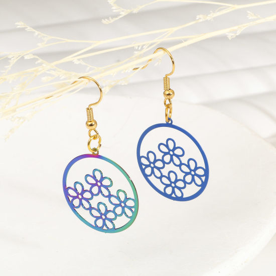 Immagine di Lega di Ferro Filigree Stamping Charms Tondo Multicolore Fiore 27mm x 25mm , 10 Pz