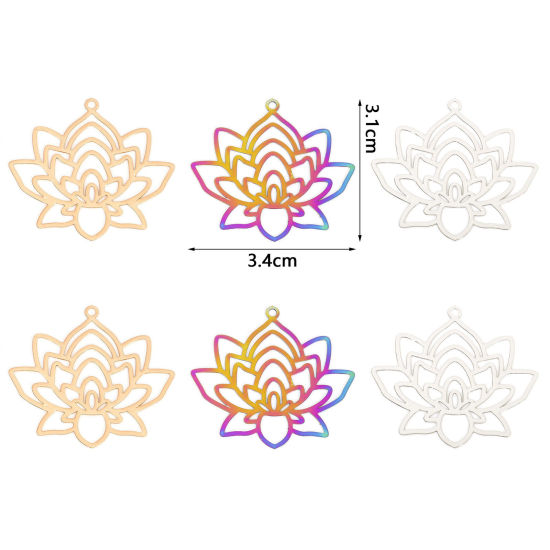 Image de Pendentifs Estampage en Filigrane Religieux en Alliage de Fer Fleur de Lotus Multicolore 3.4cm x 3.1cm, 10 Pcs