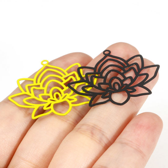 Image de Pendentifs Estampage en Filigrane Religieux en Alliage de Fer Fleur de Lotus Multicolore 3.4cm x 3.1cm, 10 Pcs