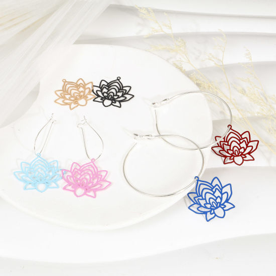 Image de Pendentifs Estampage en Filigrane Religieux en Alliage de Fer Fleur de Lotus Multicolore 3.4cm x 3.1cm, 10 Pcs