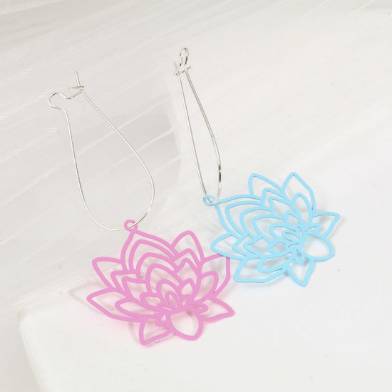 Image de Pendentifs Estampage en Filigrane Religieux en Alliage de Fer Fleur de Lotus Multicolore 3.4cm x 3.1cm, 10 Pcs