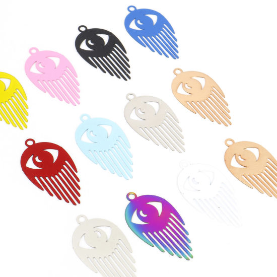 Immagine di Lega di Ferro Filigree Stamping Ciondoli Occhi Multicolore Nappine 3cm x 1.6cm , 10 Pz