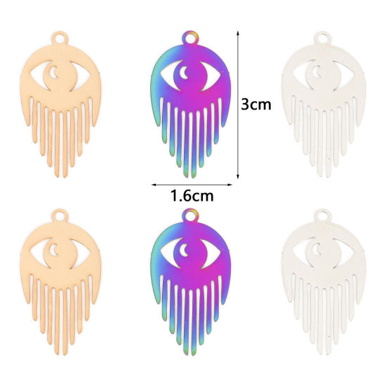 Immagine di Lega di Ferro Filigree Stamping Ciondoli Occhi Multicolore Nappine 3cm x 1.6cm , 10 Pz