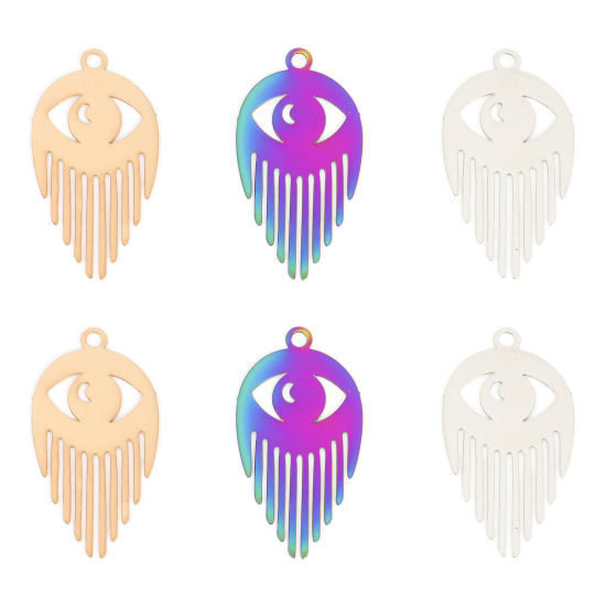 Immagine di Lega di Ferro Filigree Stamping Ciondoli Occhi Multicolore Nappine 3cm x 1.6cm , 10 Pz