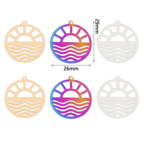 Picture of Iron Based Alloy Filigree Stamping Charms Multicolor Round Sun 29mm x 26mm