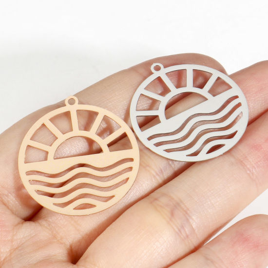 Picture of Iron Based Alloy Filigree Stamping Charms Multicolor Round Sun 29mm x 26mm