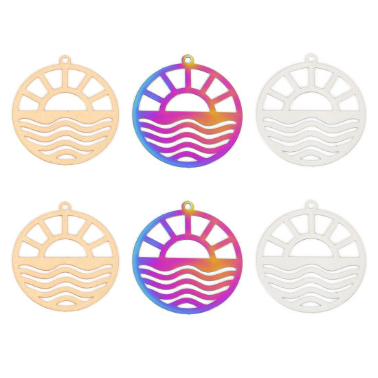 Picture of Iron Based Alloy Filigree Stamping Charms Multicolor Round Sun 29mm x 26mm