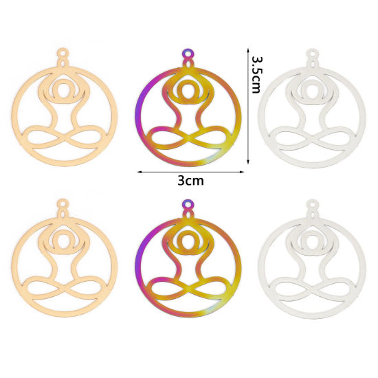 Imagen de Hierro Filigrana Estampación Colgantes Yoga Multicolor Ronda 3.5cm x 3cm, 10 Unidades