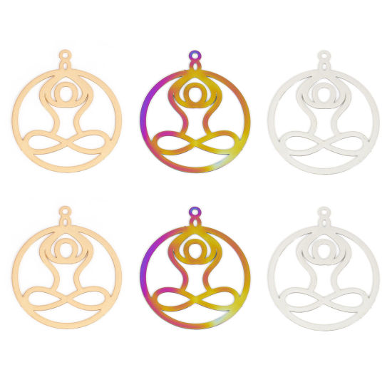 Imagen de Hierro Filigrana Estampación Colgantes Yoga Multicolor Ronda 3.5cm x 3cm, 10 Unidades