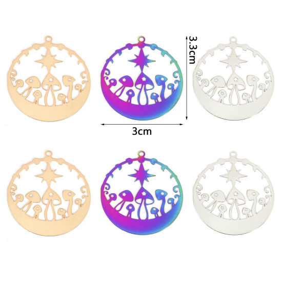 Imagen de Hierro Filigrana Estampación Colgantes Ronda Multicolor Hongo 3.3cm x 3cm, 10 Unidades