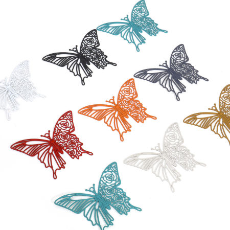 Iron Based Alloy Insect Filigree Stamping Pendants Multicolor Butterfly Animal Rose Flower 4cm x 3.1cm
