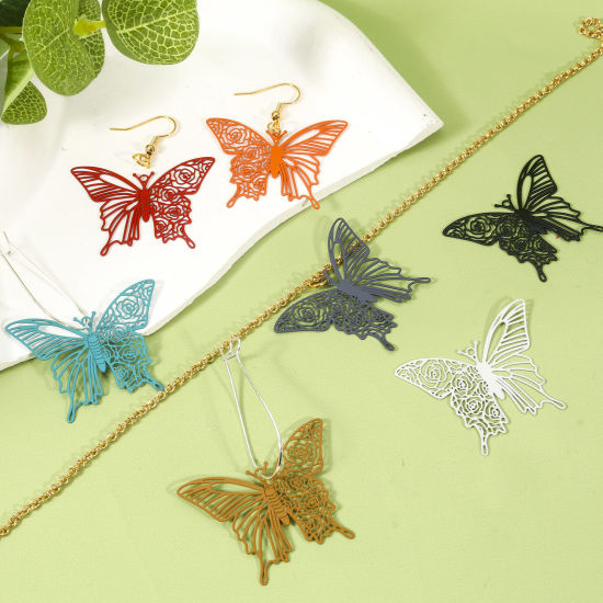 Imagen de Hierro Insecto Colgantes Mariposa Multicolor Rosa 4cm x 3.1cm, 10 Unidades